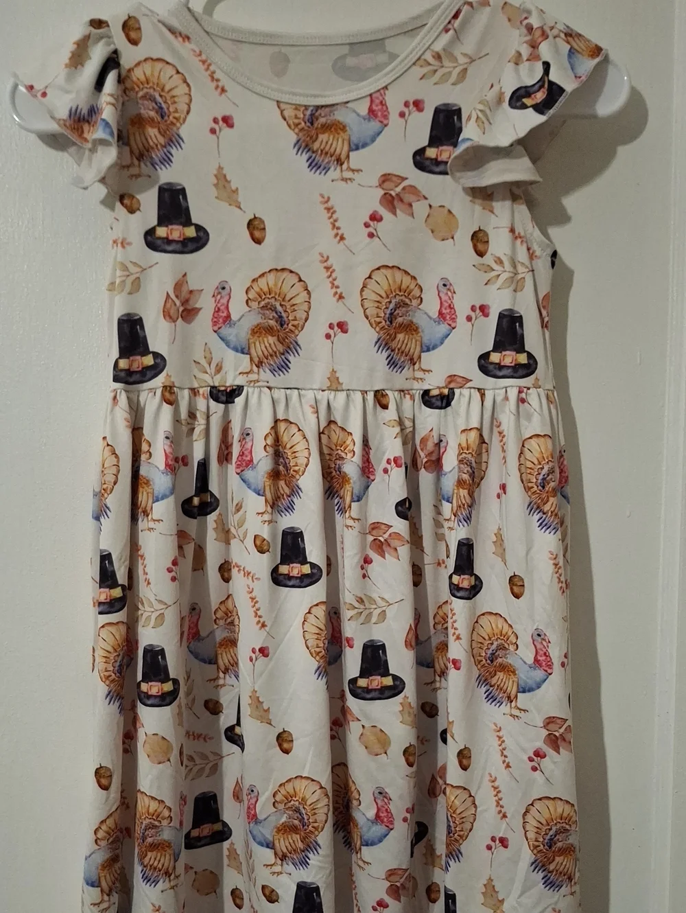 Kids Cream Turkey Print Dress - Unbranded